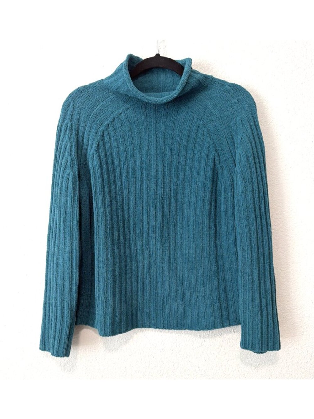 J.Jill Womens M Teal Ribbed Mock Neck Sweater Pullover Cozy Minimalist Casual